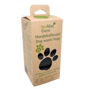 Vorderansicht eines grünen Hundekotbeutels